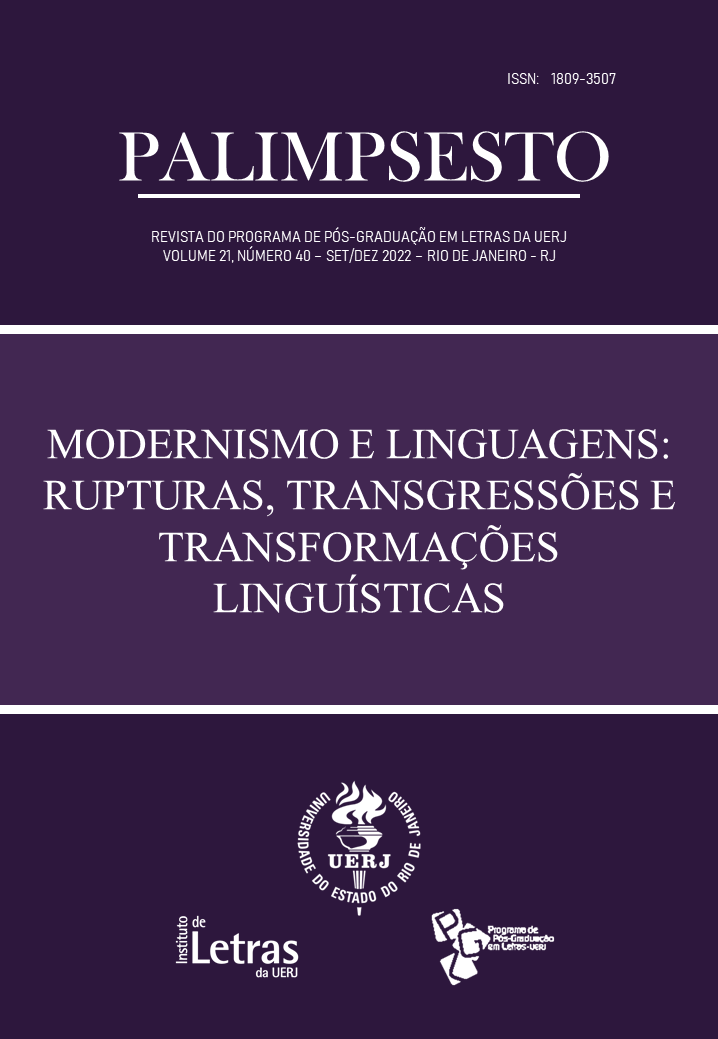 					Visualizar v. 21 n. 40 (2022): Modernismo e linguagens: rupturas, transgressões e transformações linguísticas
				