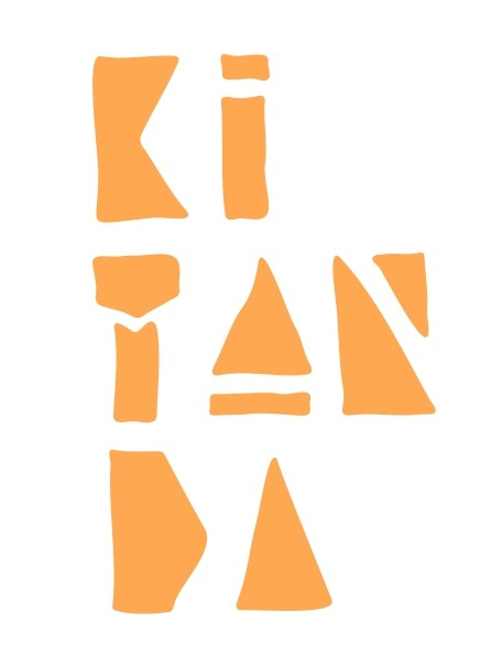 Elemento gráfico da identidade visual da Revista KITANDA com formas geométricas abstratas em tons de laranja.