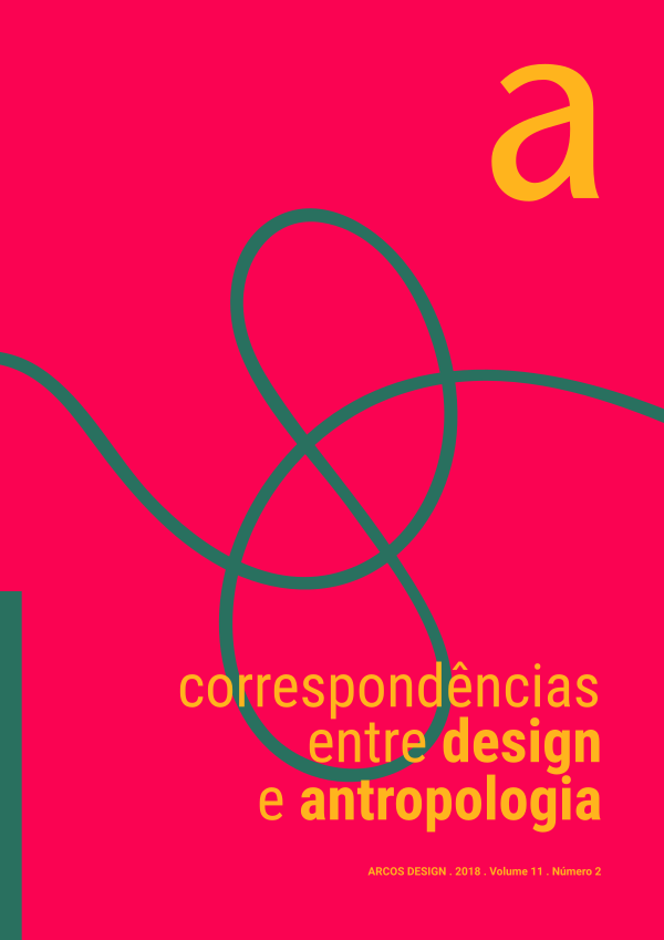 Capa Revista Arcos volume 11 número 2. Correspondências entre Design e Antropologia. Apresenta a imagem de um nó verde sobre fundo vermelho.