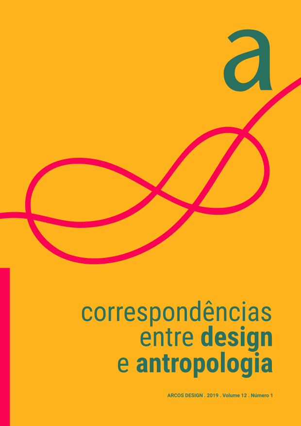 Capa Revista Arcos volume 12 número 1. Correspondências entre Design e Antropologia. Apresenta a imagem de um nó vermelho sobre fundo amarelo.
