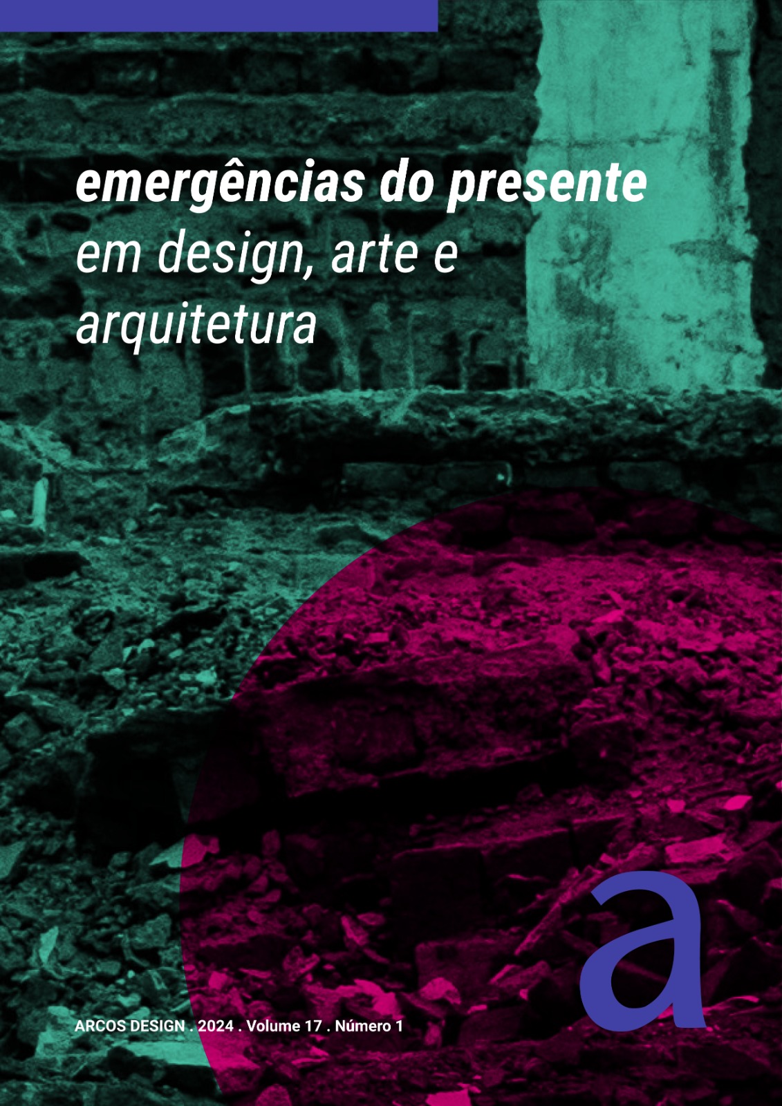 Edifício em ruínas com o o texto "emergências do presente em design, arte e arquitetura".
