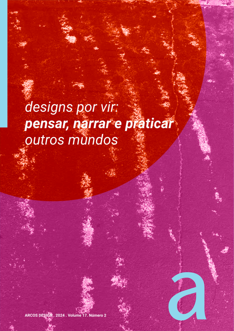 Imagem abstrata formada por texturas com o texto "designs por vir: pensar, narrar e praticar outros mundos".